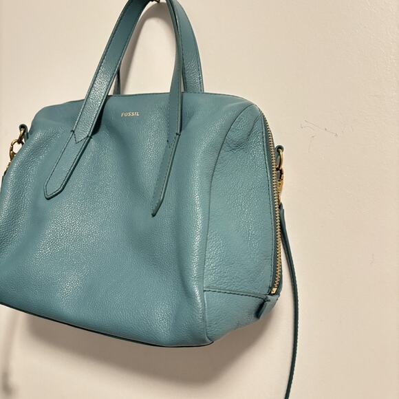 Fossil Bag Womens Size Medium Blue Leather Satchel Crossbody Top Handle Purse - Picture 2 of 11